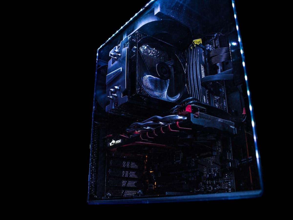A desktop PC opened up on the bench, ready to diagnose
